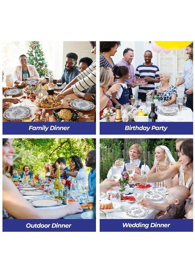 Floral Blue and White Party Supplies Set - 168 Pcs Disposable Decorations with Paper Plates, Cups, Knives, Forks, and Spoons for 24 Guests. Perfect for Celebrations!