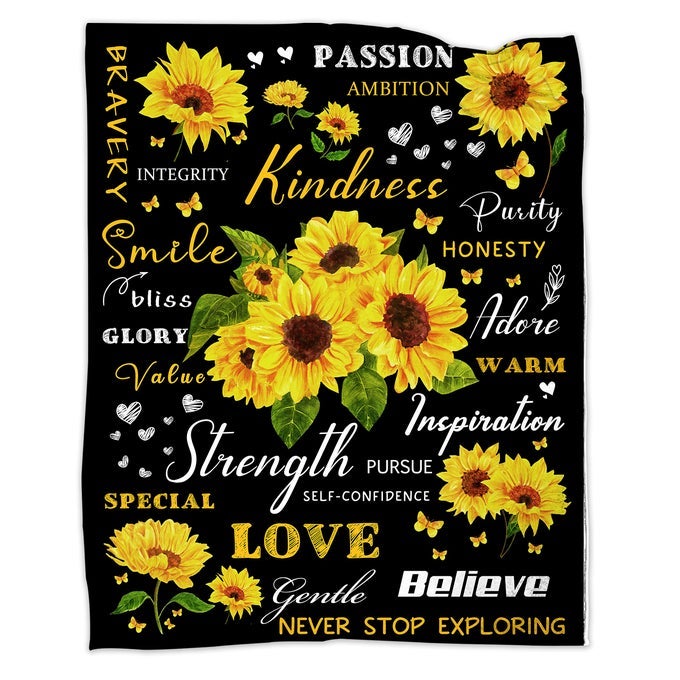 SUNFLOWER GIFTS FOR WOMEN SUNFLOWER BLANKET 60X80 POSITIVE HEALING THROW BLANKET FLANNEL FLEECE THROW BLANKETS FOR BED CHAIR SOFA COUCH HOME DECOR BIRTHDAY CHRISTMAS MOTHERS DAY GIFT