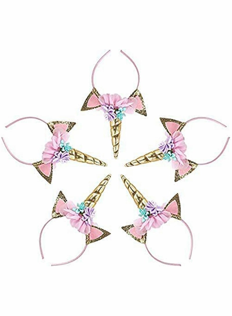 Excefore Unicorn Horn Head Party Kid Headband Fancy Dress Cosplay Decorative Photography Props for Kids, 5 Pack - Image 1