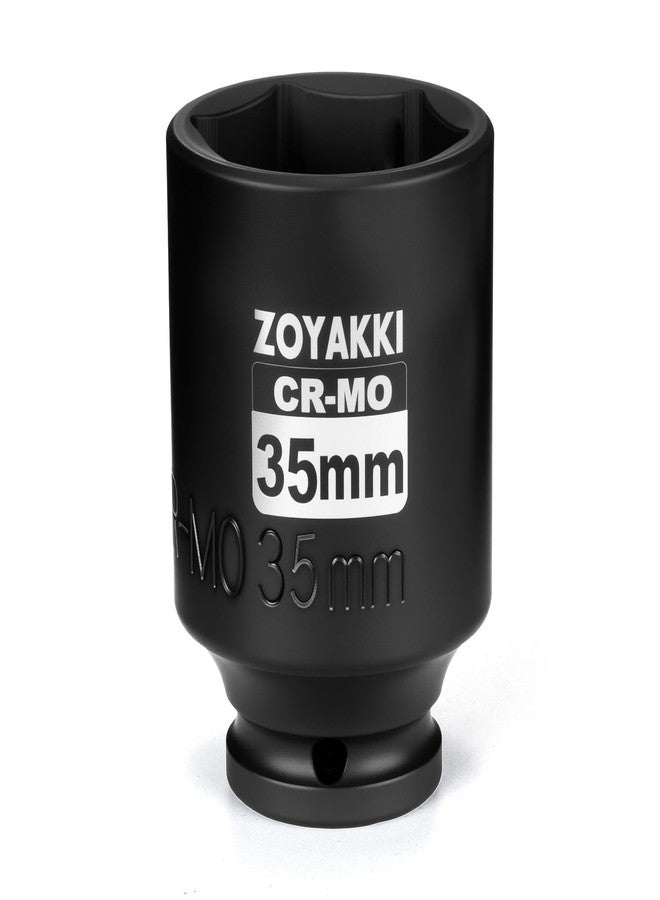 ZOYAKKI 1/2" Drive x 35 mm Deep 6 PT Impact Socket, CR-MO, 1/2-inch Drive 6 Point Axle Nut Socket for Easy Removal of Axle Shaft Nuts (35MM - Image 1