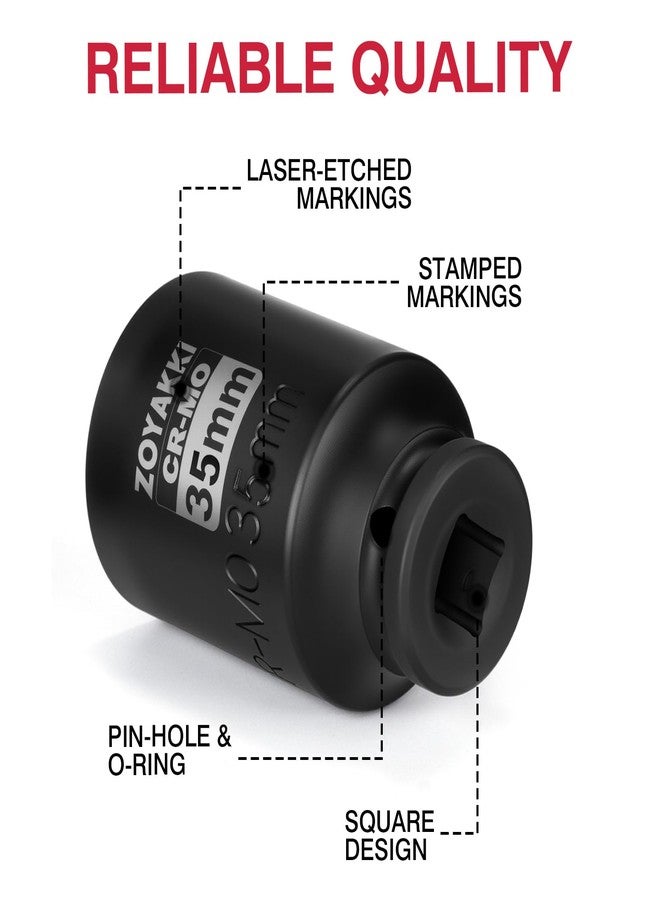 ZOYAKKI 1/2" Drive x 35 mm Deep 6 PT Impact Socket, CR-MO, 1/2-inch Drive 6 Point Axle Nut Socket for Easy Removal of Axle Shaft Nuts (35MM - Image 3