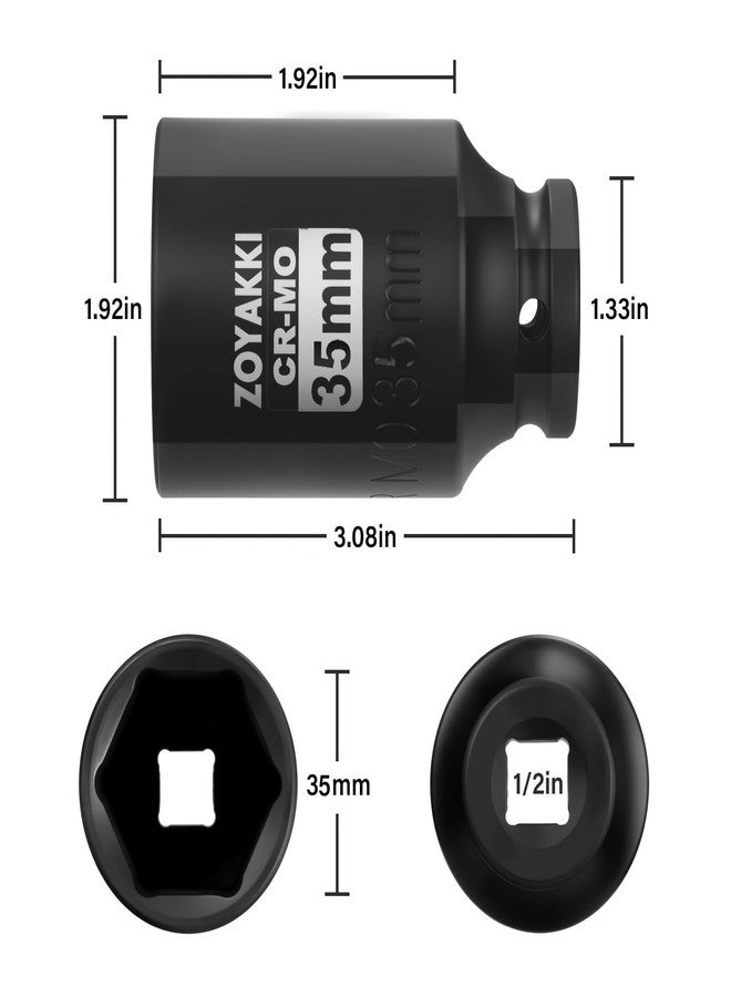 ZOYAKKI 1/2" Drive x 35 mm Deep 6 PT Impact Socket, CR-MO, 1/2-inch Drive 6 Point Axle Nut Socket for Easy Removal of Axle Shaft Nuts (35MM - Image 2