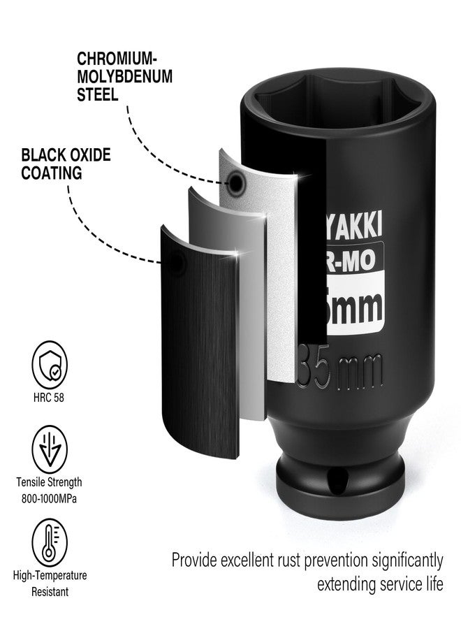 ZOYAKKI 1/2" Drive x 35 mm Deep 6 PT Impact Socket, CR-MO, 1/2-inch Drive 6 Point Axle Nut Socket for Easy Removal of Axle Shaft Nuts (35MM - Image 5