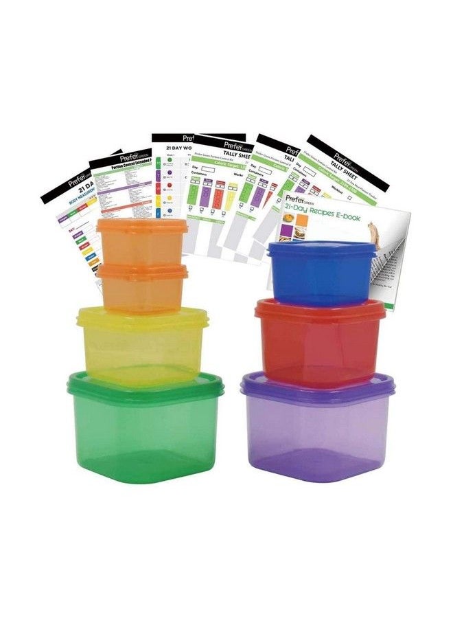 Prefer Green 7 Pcs Portion Control Containers Kit (With Complete Guide & 21 Day Daily Tracker&21 Day Meal Planner & Recipes Pdfs)Labelcodedmulticolorcoded Systemperfect Size For Lose Weight (7)  - Image 1
