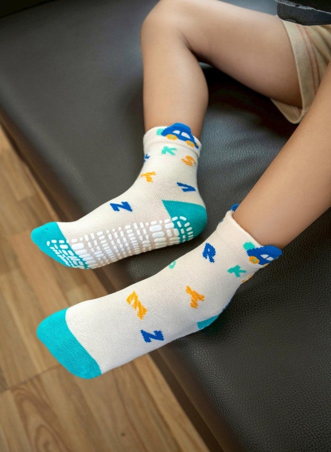 RATIVE Non Skid Anti Slip Crew Socks With Grips for Baby Infant Toddlers Kids Boys, 12-pairs/Rb-713915, 3-5T - Image 4