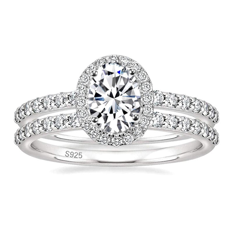 EAMTI 1.5CT 925 Sterling Silver Cubic Zirconia Bridal Rings Sets Oval Cut CZ Engagement Rings Wedding Band For Women Size 7 - Image 1