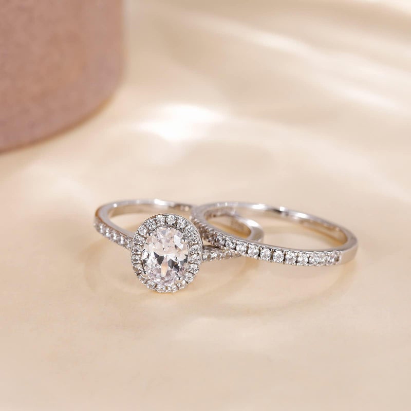 EAMTI 1.5CT 925 Sterling Silver Cubic Zirconia Bridal Rings Sets Oval Cut CZ Engagement Rings Wedding Band For Women Size 7 - Image 2