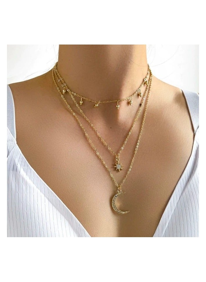 Goolsky Trending Metal Crescent Moon & Star Necklace with Rhinestones – Women’s Bell Charm Pendant Jewelry, Sparkling - Image 1