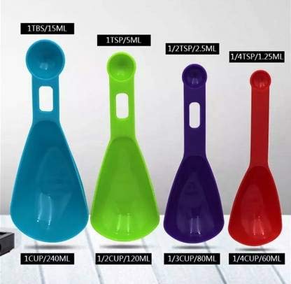 Bekner Compact Food Measurement Preparation Measure Measuring Spoon and Cup Set, Set of 4 (Multi-Colour) - Image 2