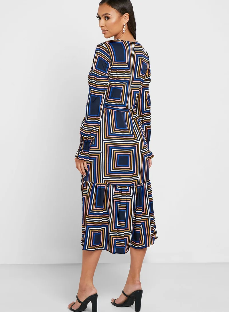 VERO MODA V-Neck Tie Waist Printed Dress