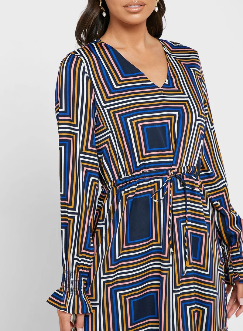 VERO MODA V-Neck Tie Waist Printed Dress