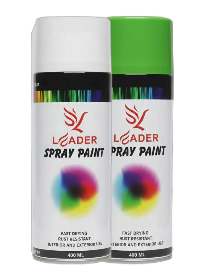 Leader Spray Paint 400ml  (White)– High-Quality Multipurpose Paint & Leader Spray Paint 400ml  (Grass Green)– High-Quality Multipurpose Paint Bundle - Image 1