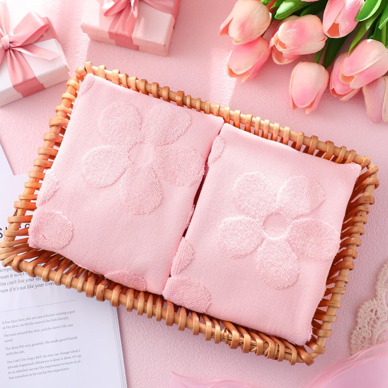 FuWeave 2 Pcs Pink Floral Hand Towels for Bathroom Cute Flowers Hand Towels 100% Cotton Absorbent Decorative Jacquard Weave Bath Decor Bathroom Decor Gift, 13. 7 x 29. 5 Inch - Image 5