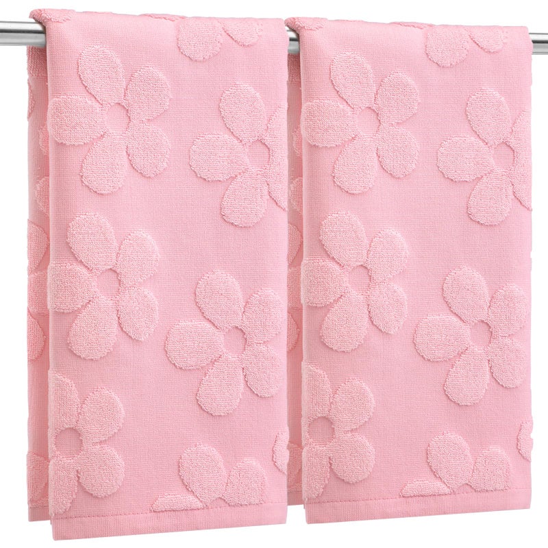 FuWeave 2 Pcs Pink Floral Hand Towels for Bathroom Cute Flowers Hand Towels 100% Cotton Absorbent Decorative Jacquard Weave Bath Decor Bathroom Decor Gift, 13. 7 x 29. 5 Inch - Image 1