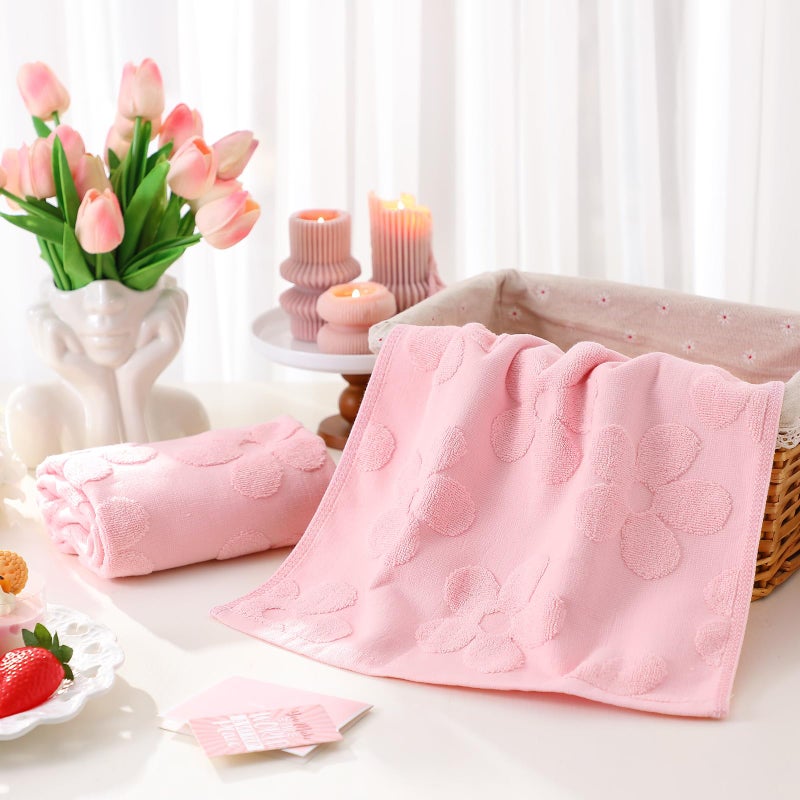 FuWeave 2 Pcs Pink Floral Hand Towels for Bathroom Cute Flowers Hand Towels 100% Cotton Absorbent Decorative Jacquard Weave Bath Decor Bathroom Decor Gift, 13. 7 x 29. 5 Inch - Image 3