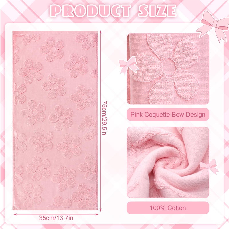 FuWeave 2 Pcs Pink Floral Hand Towels for Bathroom Cute Flowers Hand Towels 100% Cotton Absorbent Decorative Jacquard Weave Bath Decor Bathroom Decor Gift, 13. 7 x 29. 5 Inch - Image 2