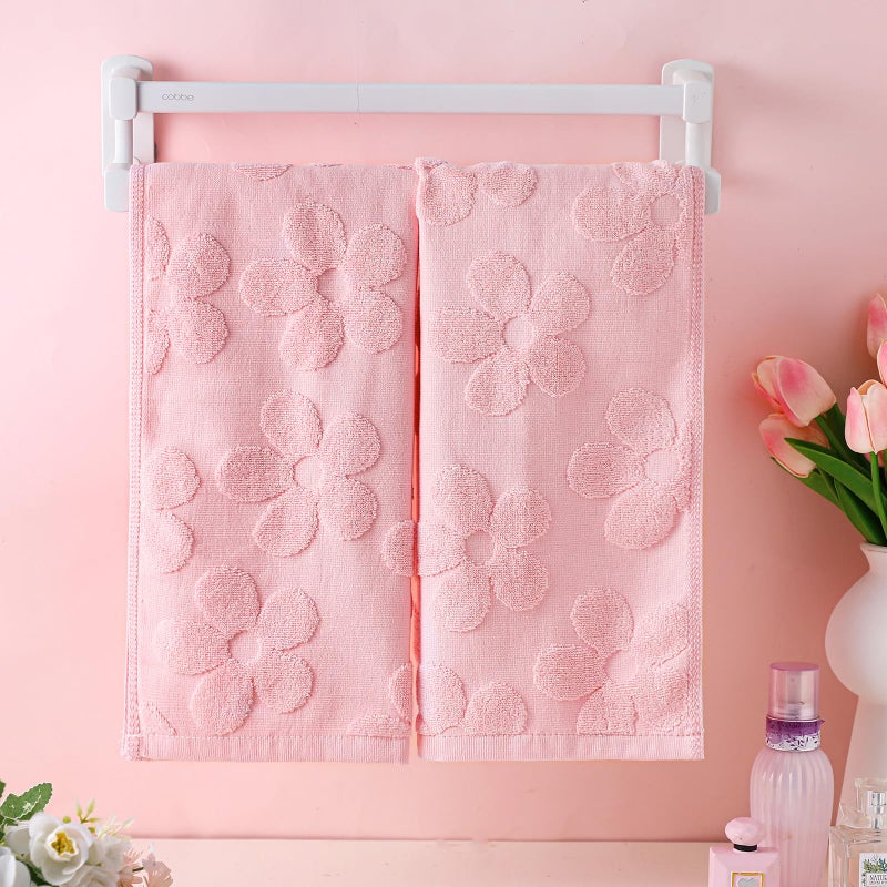 FuWeave 2 Pcs Pink Floral Hand Towels for Bathroom Cute Flowers Hand Towels 100% Cotton Absorbent Decorative Jacquard Weave Bath Decor Bathroom Decor Gift, 13. 7 x 29. 5 Inch - Image 4
