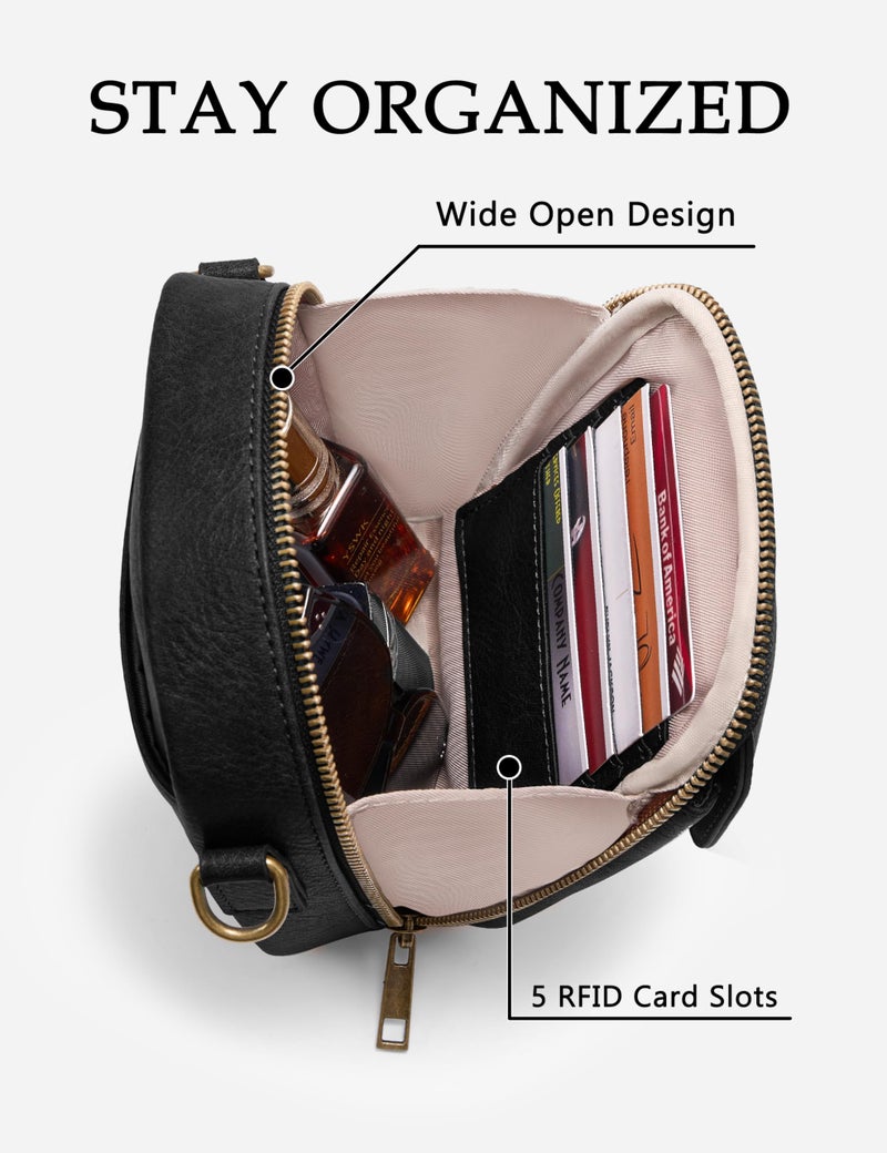 Yarnic Small Crossbody Bag, Vegan Leather Cell Phone Purse for Women, Vintage Wallet Bag with Card Slots (Black-wide strap A) - Image 4