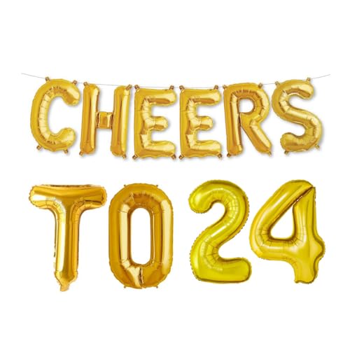 Balloonistics Cheers to Twenty Four Foil Balloon Combo Number 24 Foil Balloon for Birthday and Anniversary - Image 1