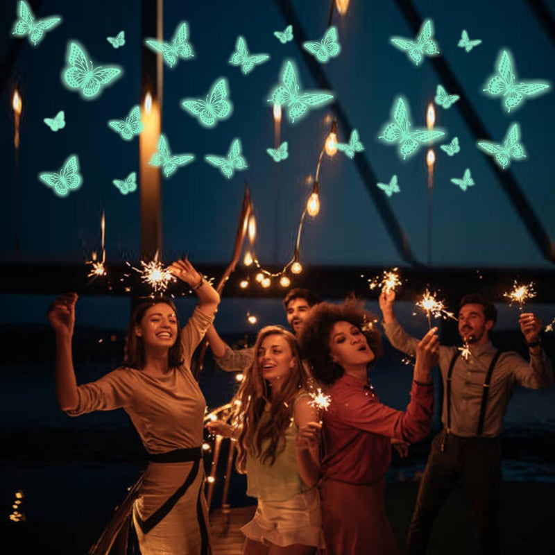 SAOROPEB Glow in The Dark 3D Butterfly 24 Pcs 3 Sizes  Luminous Butterfly Stickers for Ceiling or Wall  Glow in The Dark Party Supplies  Removable Luminous Stickers for Kids Babys Nursery (Green) - Image 4