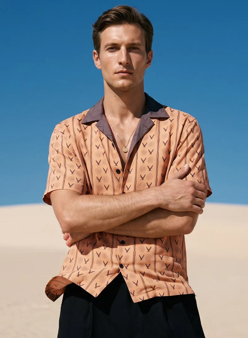 Tezhhomayaa Shower Of Forms Half Sleeve Cuban Collar Shirt – Ornamental Print