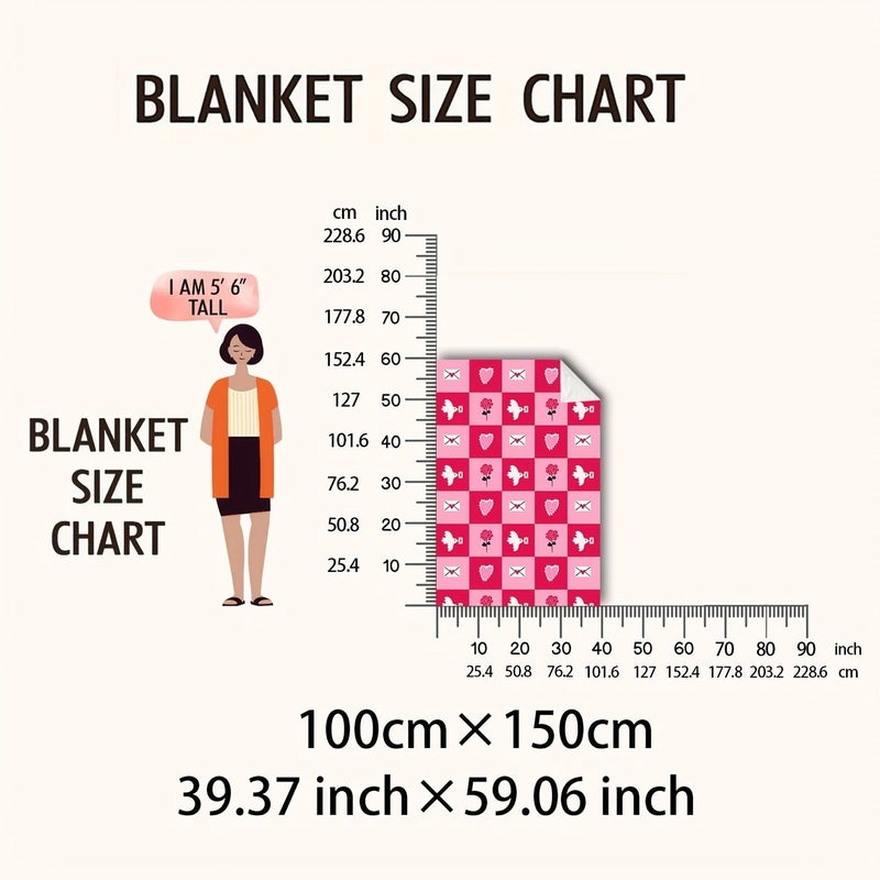 Pink Heart Shaped Checkered Flannel Throw Blanket 39.37 59.06 Romantic Valentine Gift - Image 5