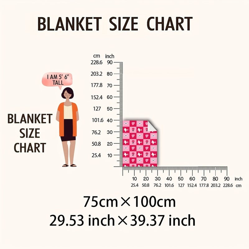 Pink Heart Shaped Checkered Flannel Throw Blanket 39.37 59.06 Romantic Valentine Gift - Image 3