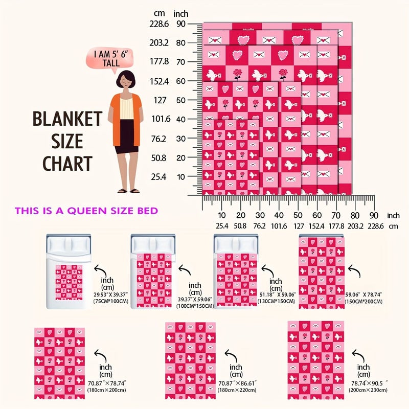 Pink Heart Shaped Checkered Flannel Throw Blanket 39.37 59.06 Romantic Valentine Gift - Image 2