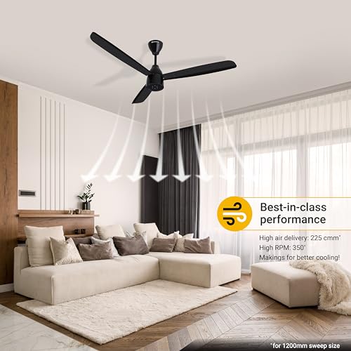 atomberg Renesa Enzel 1200mm BLDC Ceiling Fan with Remote | 5 star | Advance Air+ Technology | LED Speed Indicator | Low Noise | Sleek Design | Power Saving | 3 Year Warranty | Gloss Black - Image 3