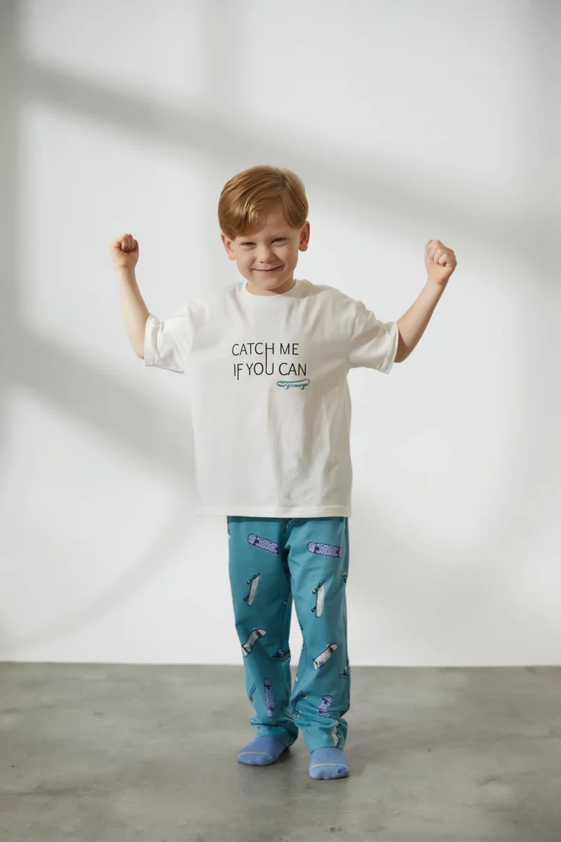 Syah Black Boy Cotton Short Sleeve Long Pajama Set