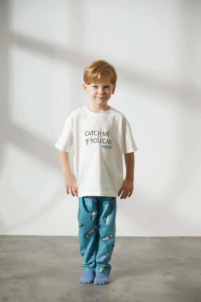 Syah Black Boy Cotton Short Sleeve Long Pajama Set