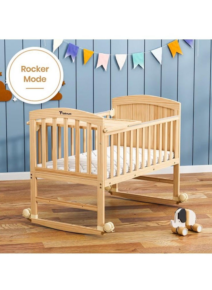 XiuWoo 7 in 1 Convertible Kids Bed and Bedside Crib with Mattress, Mosquito net and Detachable Wheels Natural Wood  - Image 3