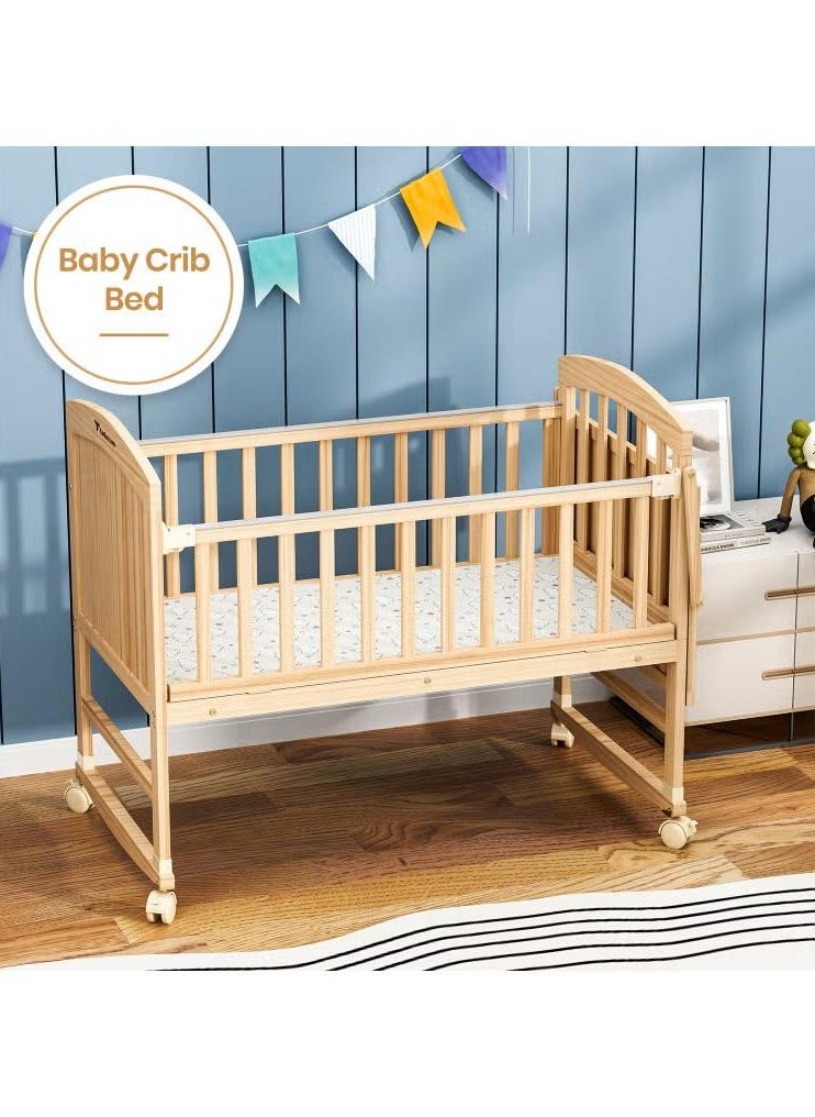 XiuWoo 7 in 1 Convertible Kids Bed and Bedside Crib with Mattress, Mosquito net and Detachable Wheels Natural Wood  - Image 4