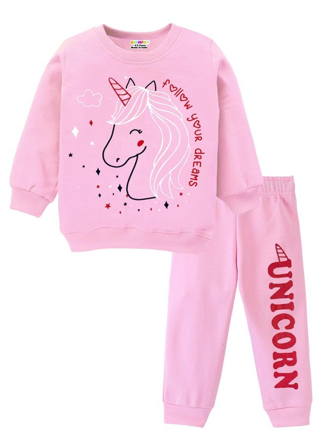 Kuchipoo Baby Girl Winterwear Sweatshirt and Trackpant Set (KUC-PSUT-121, 12-18 Months, Pink) - Image 1