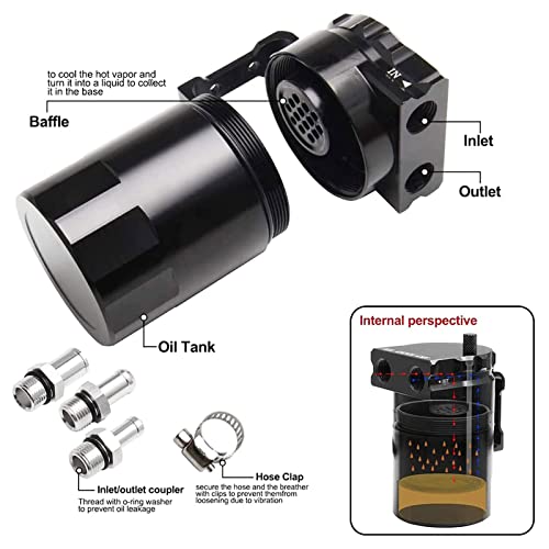 RYANSTAR RACING Ryanstar Oil Catch Can Kit Oil Separator Reservoir Tank Baffled Compatible with Ford F150 2.7EB 3.5EB 5.0L Passenger Side 2011-2021，Raptor 3.5L Ecoboost 2017-2021, Expedition 3.5L EcoBoost 2018-2021 - Image 3