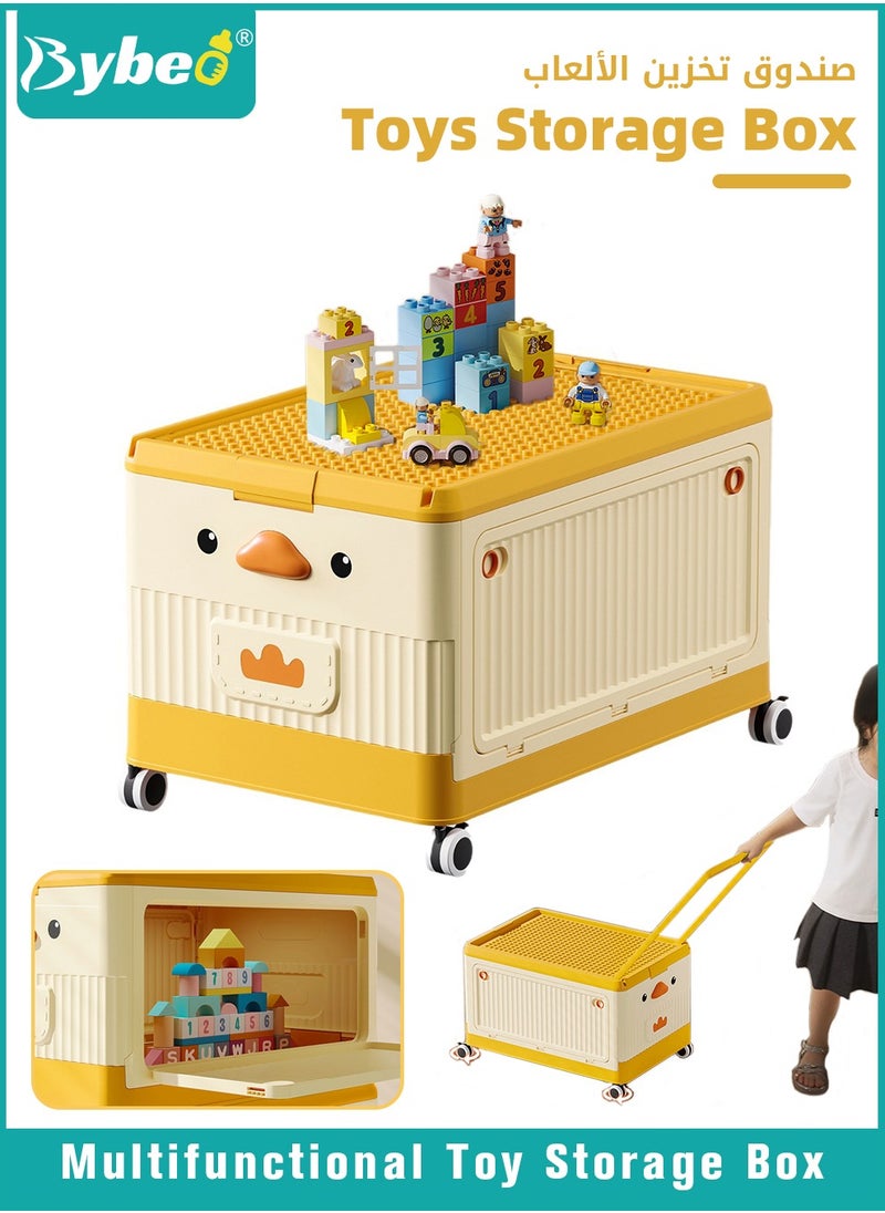 Bybeo Baby Toy Storage Box With Wheels and Building Block Lid, Children Toys and Cloth Storage Bin, Organizer, Basket, Trunk for Kids Boys and Girls, Toddlers and Baby Nursery Room  - Image 1