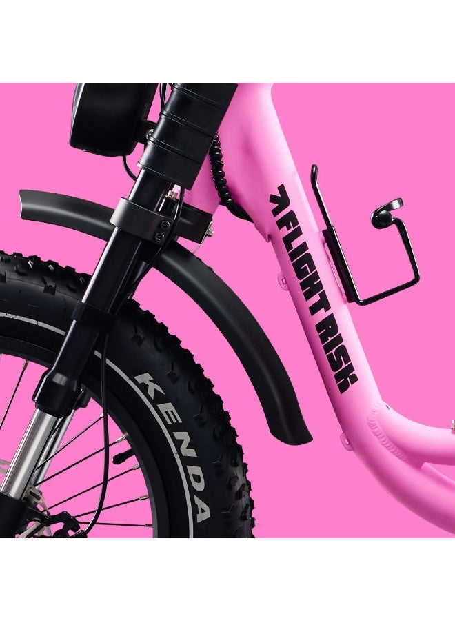 Flight Risk FR303 Electric Bike in Pink with Front Suspension, 500W Max Power Output and 2-Piston Tektro Hydraulic Disc Brakes - Image 1