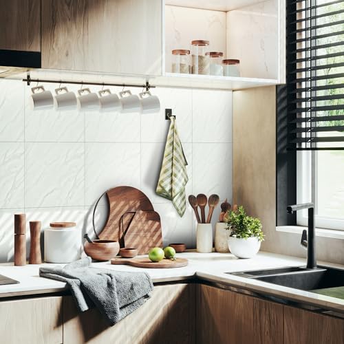 Vieshful 20pcs Peel and Stick Backsplash Tile12x12 Self Adhesive Marble Tile for Wall PVC Waterproof Shower Wall Panels Back Splash Stick on Tiles for Kitchen Bathroom Living Room Not Real Tile - Image 3