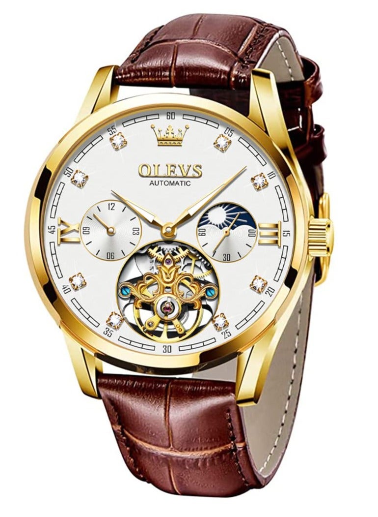 أوليفز ساعة OLEVS الرجالية الجلدية الأوتوماتيكية الفاخرة المقاومة للماء والمضيئة 3601 - Image 1