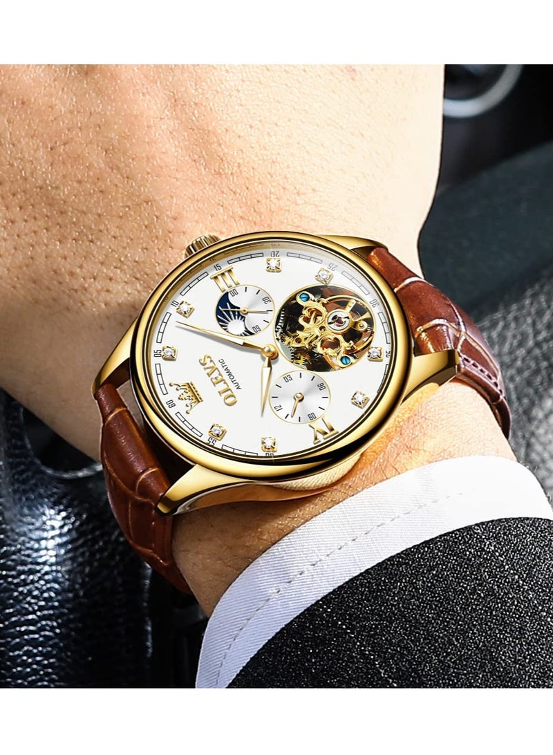 أوليفز ساعة OLEVS الرجالية الجلدية الأوتوماتيكية الفاخرة المقاومة للماء والمضيئة 3601 - Image 3