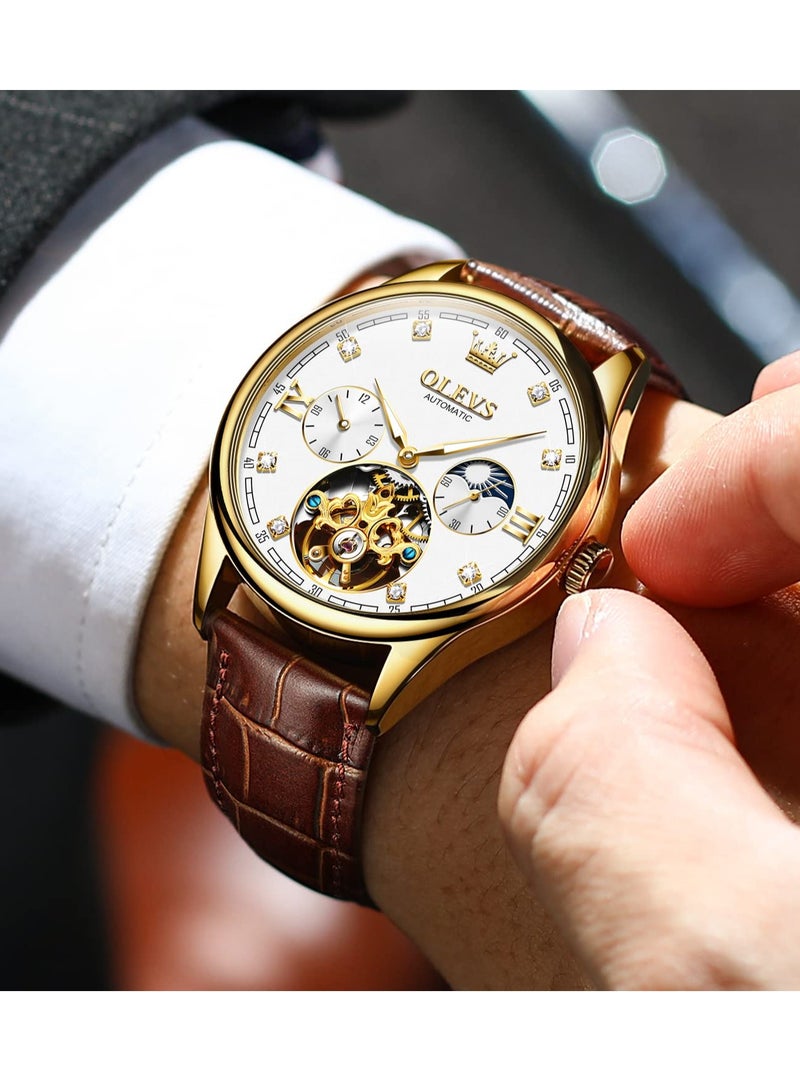 أوليفز ساعة OLEVS الرجالية الجلدية الأوتوماتيكية الفاخرة المقاومة للماء والمضيئة 3601 - Image 4