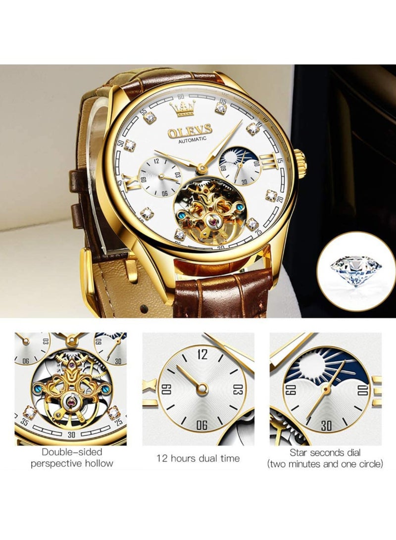 أوليفز ساعة OLEVS الرجالية الجلدية الأوتوماتيكية الفاخرة المقاومة للماء والمضيئة 3601 - Image 5