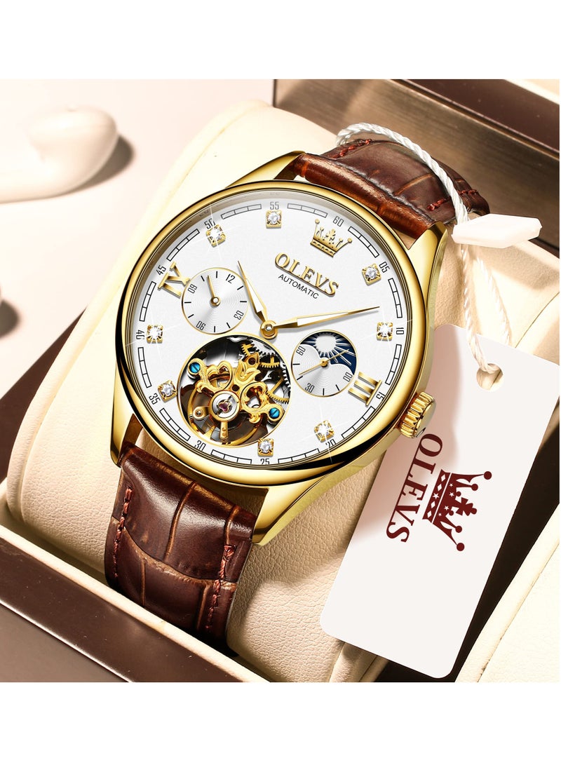 أوليفز ساعة OLEVS الرجالية الجلدية الأوتوماتيكية الفاخرة المقاومة للماء والمضيئة 3601 - Image 2
