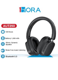 Over-Ear Wireless Headphone with 100hrs of  Playback , Lightweight Foam Ear Cups Noise Reduction Foldable Design and Rotatable Bluetooth 5.3 Ideal for Travel, Work, Gamimg, TV AUT250 - Black