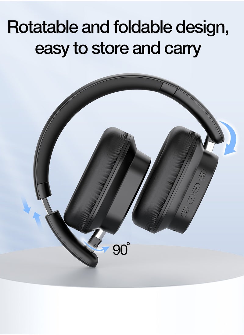 1Hora Over-Ear Wireless Headphone with 100hrs of  Playback , Lightweight Foam Ear Cups Noise Reduction Foldable Design and Rotatable Bluetooth 5.3 Ideal for Travel, Work, Gamimg, TV AUT250 - Black  - Image 4