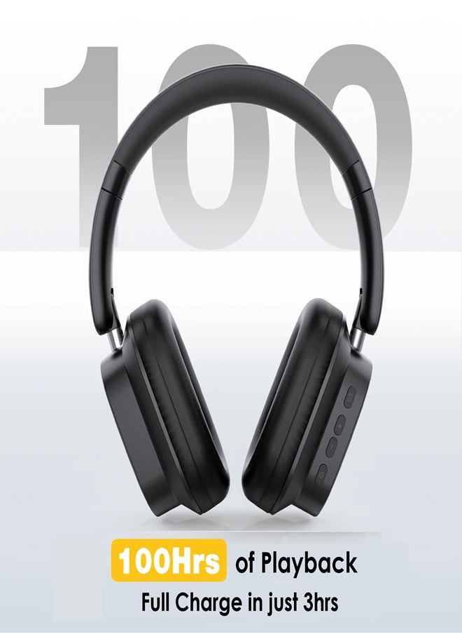 1Hora - Over-Ear Wireless Headphone with 100hrs of  Playback , Lightweight Foam Ear Cups Noise Reduction Foldable Design and Rotatable Bluetooth 5.3 Ideal for Travel, Work, Gamimg, TV AUT250 - Black - Image 1