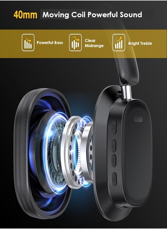 1Hora - Over-Ear Wireless Headphone with 100hrs of  Playback , Lightweight Foam Ear Cups Noise Reduction Foldable Design and Rotatable Bluetooth 5.3 Ideal for Travel, Work, Gamimg, TV AUT250 - Black - Image 1