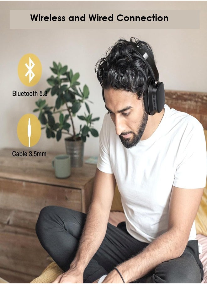 1Hora - Over-Ear Wireless Headphone with 100hrs of  Playback , Lightweight Foam Ear Cups Noise Reduction Foldable Design and Rotatable Bluetooth 5.3 Ideal for Travel, Work, Gamimg, TV AUT250 - Black - Image 1