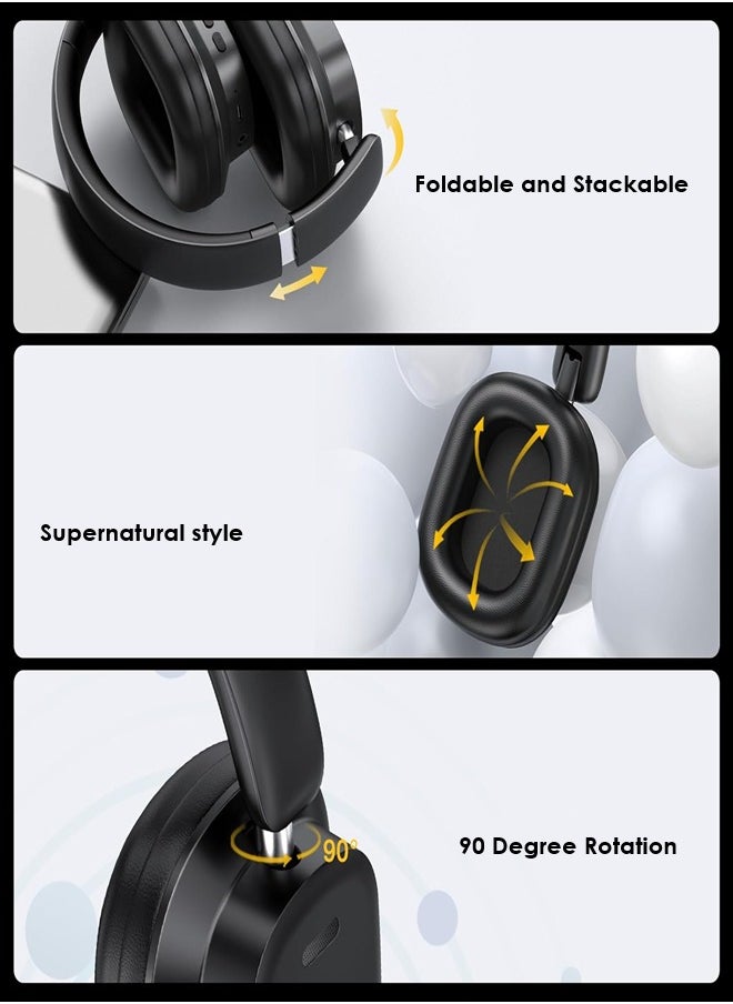 1Hora - Over-Ear Wireless Headphone with 100hrs of  Playback , Lightweight Foam Ear Cups Noise Reduction Foldable Design and Rotatable Bluetooth 5.3 Ideal for Travel, Work, Gamimg, TV AUT250 - Black - Image 1