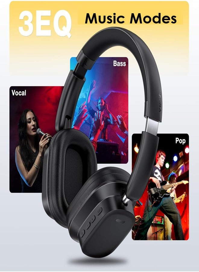 1Hora - Over-Ear Wireless Headphone with 100hrs of  Playback , Lightweight Foam Ear Cups Noise Reduction Foldable Design and Rotatable Bluetooth 5.3 Ideal for Travel, Work, Gamimg, TV AUT250 - Black - Image 1